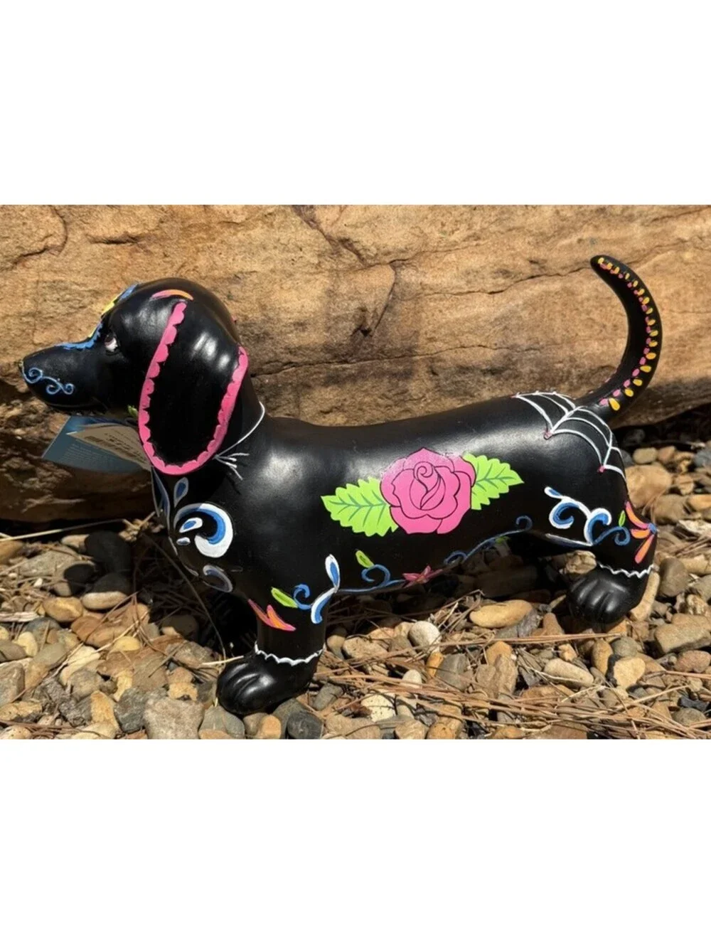 Day of the Dead Dachshund Figurine Black Sugar Skull Doxie Halloween Decor